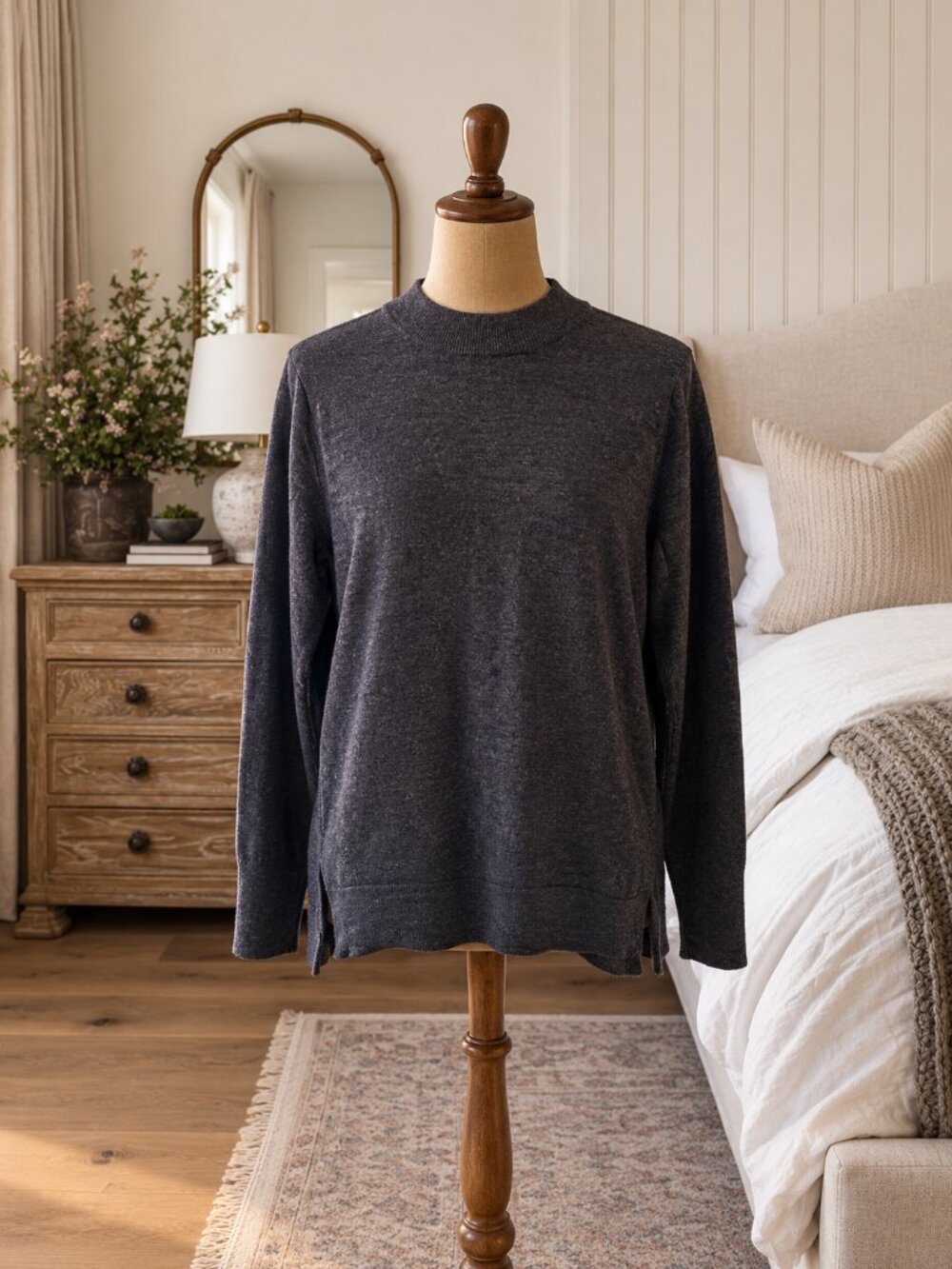 Badgley Mischka Dark Grey 100% Merino Wool XL Ladies Sweater
